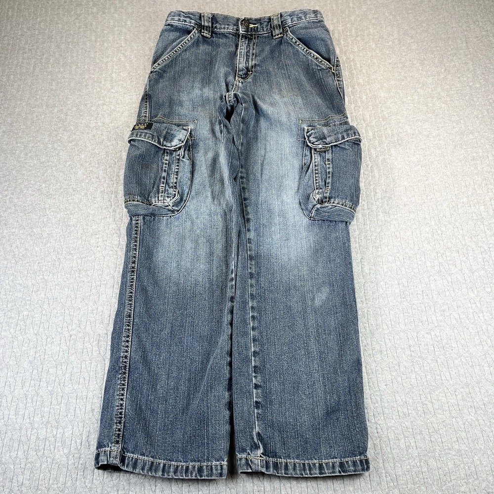 Vintage Wrangler Hero Baggy Wide Leg Cargo Jeans Women 25x27 Blue Utility Y2K